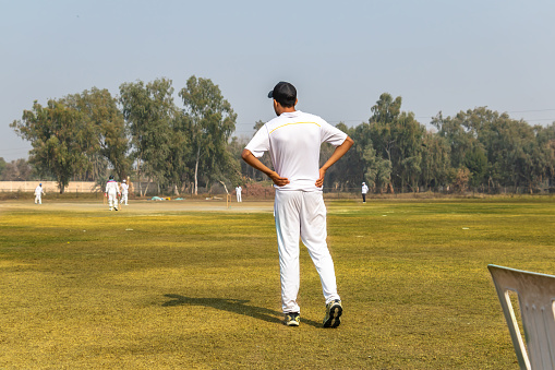 cricket fielder looking to batsman