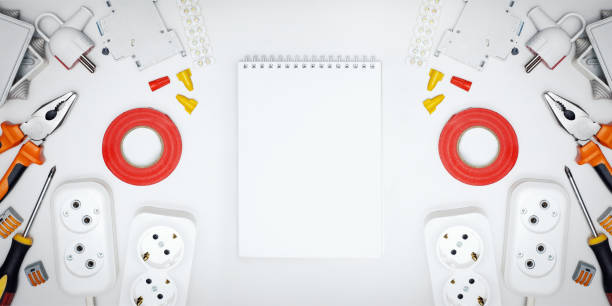 istock top view of electrical tools and equipment with copy space. banner. 1393792783