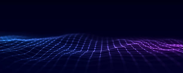 istock Futuristic moving wave. Digital background with moving glowing particles and lines. Big data visualization. 3d rendering 1393792880