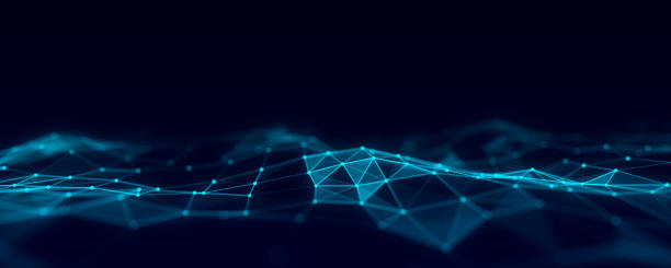 istock Abstract futuristic wave with moving dots, lines and triangles. Flow of particles. Cyber technology illustration. 3d rendering 1393792943