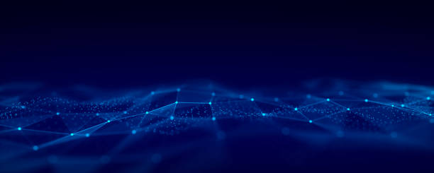 istock Abstract futuristic wave with moving dots, lines and triangles. Flow of particles. Cyber technology illustration. 3d rendering 1393793230