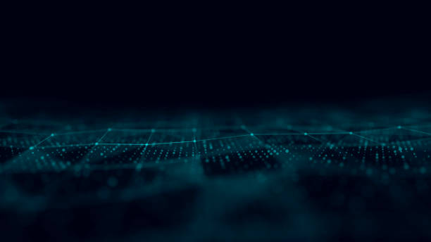 istock Abstract futuristic wave with moving dots, lines and triangles. Flow of particles. Cyber technology illustration. 3d rendering 1393793231