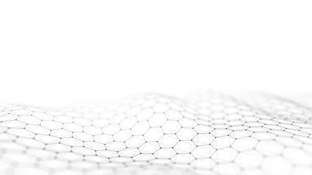 istock Abstract white futuristic hexagon wave with moving dots. Flow of particles. Technology illustration. 3d rendering 1393793326