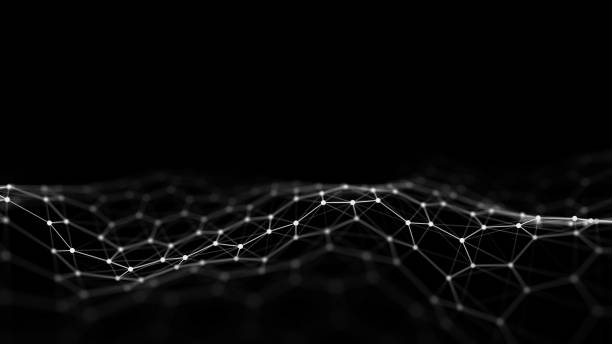 istock Abstract dark futuristic hexagon wave with moving dots. Flow of particles. Technology illustration. 3d rendering 1393793376