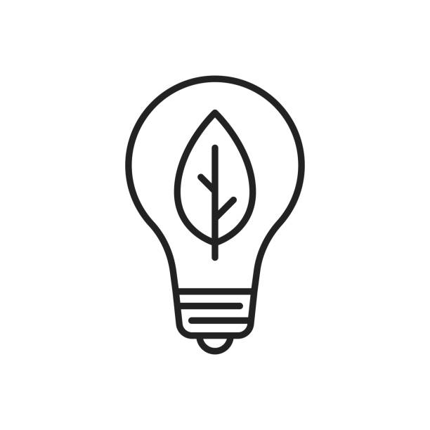 illustrazioni stock, clip art, cartoni animati e icone di tendenza di lampadina con icona a forma di foglia. illustrazione della linea della lampadina eco energy. illustrazione vettoriale nera di alta qualità. - bulbous plant