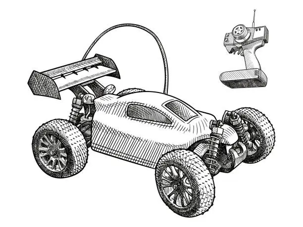 Vector illustration of Vector drawing of a radio controlled car and radio remote control