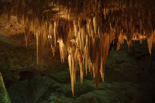 Some very imposant stalactite formations in the Big Room of Carlsbad Caverns National Park (New Mexico). More than 755 feet below earth. This is the biggest accessible cave in the world!