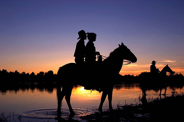 istock Beautiful Cowboy Silhouette on Horseback at Sunset 139379935