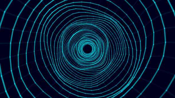 istock Cyber tunnel consisting of moving glowing points. Futuristic infinite space background. Concept of data transfer in cyberspace. Hi-tech illustration. Vector illustration. 1393800086