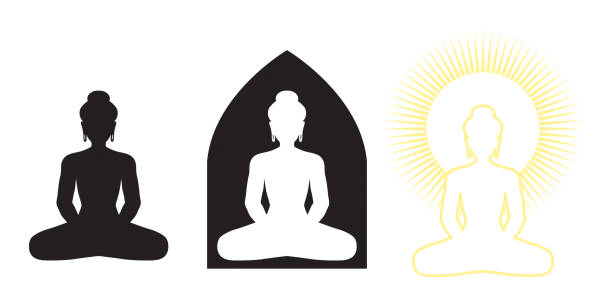 buddha-silhouetten - vesak day stock-grafiken, -clipart, -cartoons und -symbole