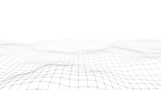 Abstract white wave with moving dots and lines. Flow of particles. Cyber technology illustration. 3d rendering.