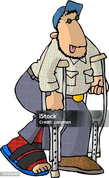 Homem Em Crutches - Arte vetorial de stock e mais imagens de Adulto - Adulto, Andar, Banda desenhada - Produto Artístico