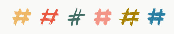 hashtags, mit vektortinte gemalte tag-symbole auf weißem hintergrund. handgezeichnete vektorillustration - hashtag stock-grafiken, -clipart, -cartoons und -symbole