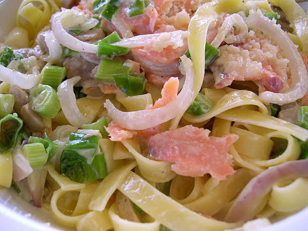 Salmon Pasta stock photo