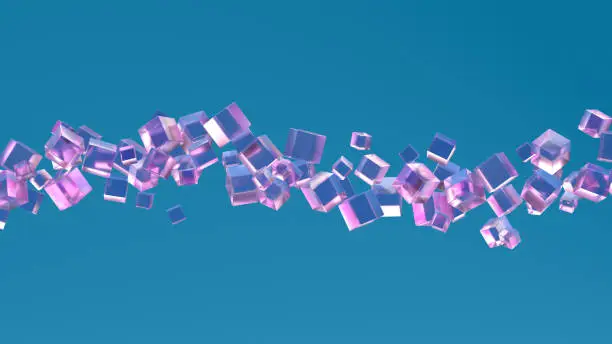 Photo of Abstract flying cubes on colorful background