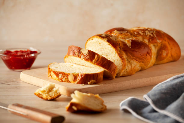 istock Brioche Bread With Almonds And Organic Strawberry Jam 1393811338