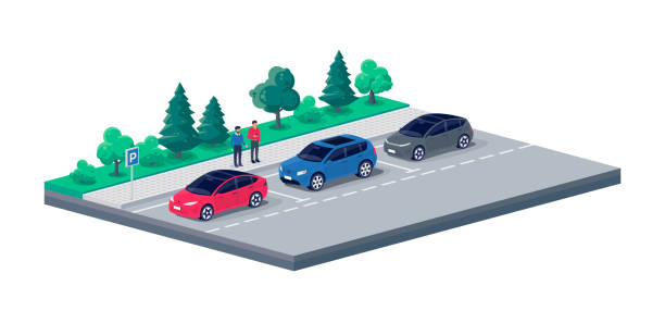 istock Modern cars parallel parking on city street road sideway. 1393812934