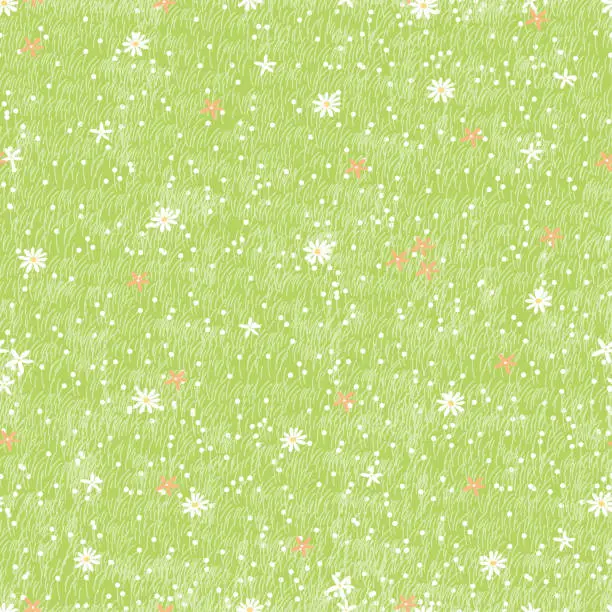 Vector illustration of Seamless Spring green grass in summer,Vector illustration backdrop pattern nature lawn field texture, Cute cartoon endless tiny wild flower and meadow in spring.Repeat natural surface background