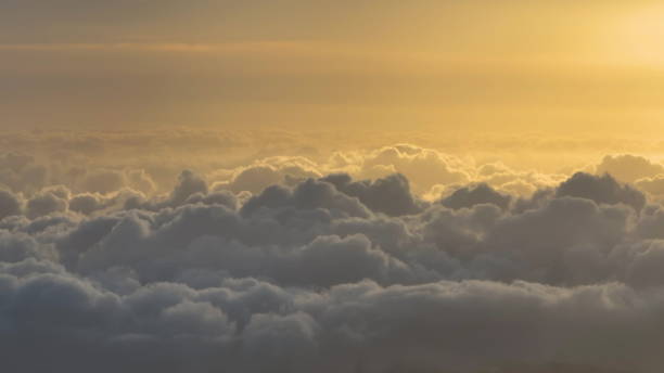 istock Cumulus clouds in the morning sunlight. White clouds and orange sky. 1393816658