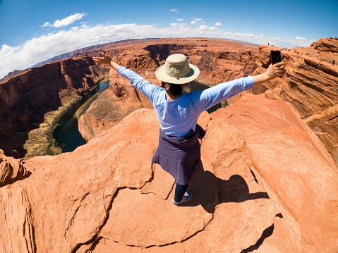 Horseshoe Bend Overlook portrait of mature asian woman