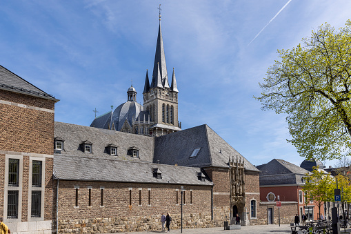 Aachen, Germany - Apr 18th 2022: Aachen Cathedral is declared an Unesco world heritage site.