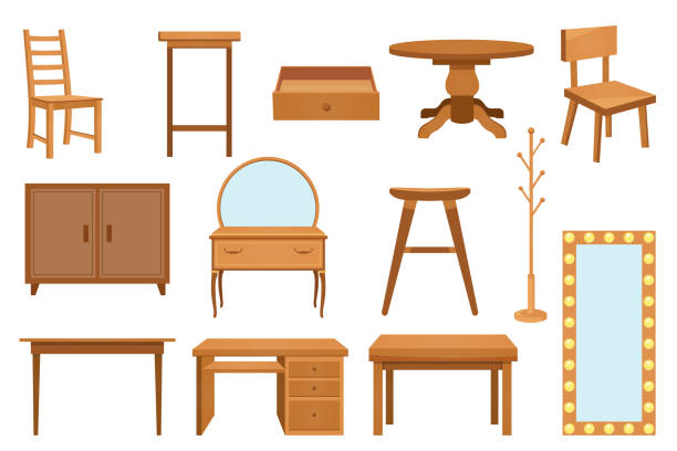 Wooden furniture. Interior. Set. Vector illustration Wooden furniture. Interior. Set. Vector illustration coat rack stock illustrations
