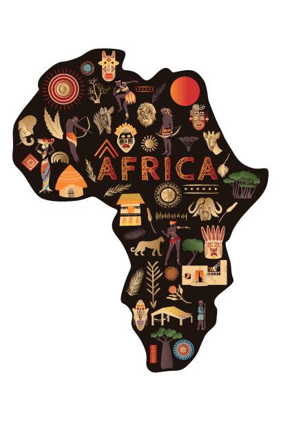 ilustraciones, imágenes clip art, dibujos animados e iconos de stock de continente áfrica con patrones, ilustración vectorial. elementos para el diseño, ilustración vectorial, concepto de cultura africana, logotipo - african descent africa african culture pattern