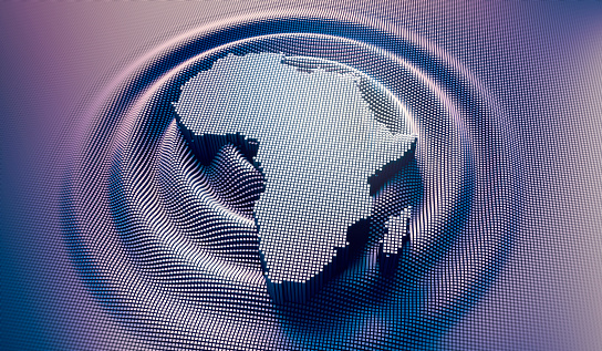 African map in a digital raster micro structure - 3D illustration - technology and data concept