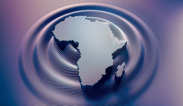 African map in a digital raster micro structure stock photo