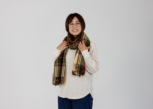 Happy portrait of one children, mother and family with white background