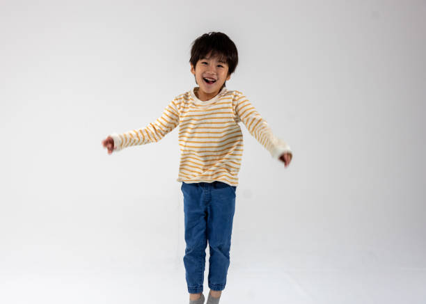Happy portrait of one children, mother and family with white background
