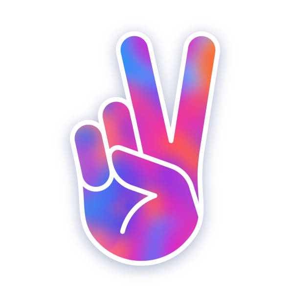 Rainbow Peace Sign Hand Rainbow paint peace sign hand. symbols of peace stock illustrations