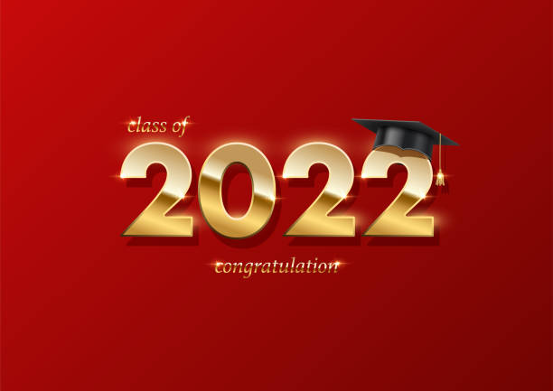 istock 2022 graduation ceremony banner. Award concept with academic hat, golden numbers and text on red background. 1393834775