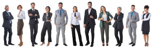 istock Business people full body portraits on white 1393837044