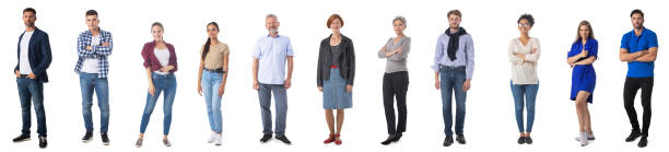 Collection of casual people on white stock photo