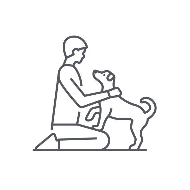 소유자와 애완 동물 - 현대 블랙 라인 디자인 스타일 아이콘 - animal trainer stock illustrations