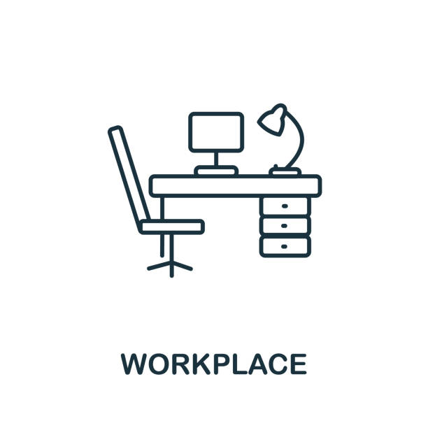 Workplace icon. Line style symbol from productivity icon collection. Workplace creative element for logo, infographic, ux and ui Workplace icon. Line style symbol from productivity icon collection. Workplace creative element for logo, infographic, ux and ui. interview event silhouettes stock illustrations