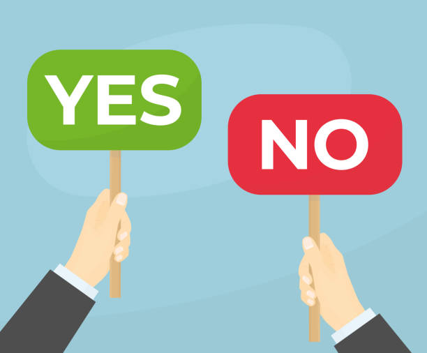 istock businessman hands holding yes and no banners, agree and disagree concept- vector illustration 1393837951