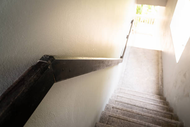 long concrete stairs with rails