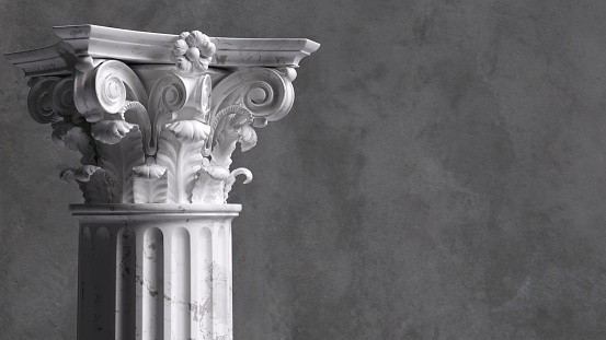 Ancient column museum concept background, Classical corinthian pillars copy space, 3d rendering