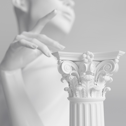 Female mannequins white sculpture and column, woman accessories art jewelry background, mannequin elegant hands and product display podium, 3d rendering
