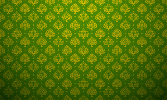 Luxury Thai pattern green and gold theme background vector illustration. Lai Thai element pattern.