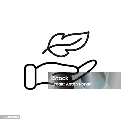 istock Lightweight Feather on Hand Line Icon. Soft Delicate Sensitive Plumelet Linear Pictogram. Light Weight Outline Symbol. Easy Smooth Feather. Editable Stroke. Isolated Vector Illustration 1393841861