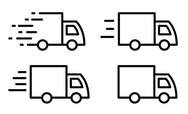 zestaw ikon szybkich samochodów dostawczych. symbol linii samochodu dostawczego dla aplikacji i stron internetowych. odizolowany. edytowalny obrys. ilustracja wektorowa - truck sign car transporter industry stock illustrations