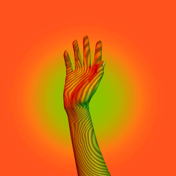 istock One painted human hand gesturing isolated on orange background. Concept of human relation, symbolism, culture. Contemporary artwork 1393843025