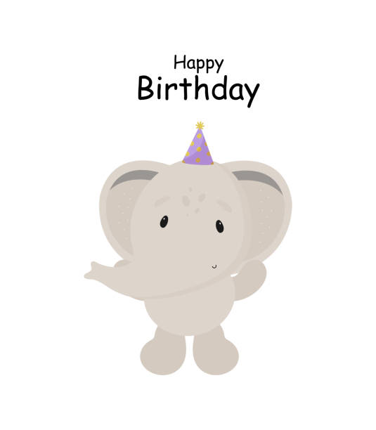 誕生日パーティー、グリーティングカード、パーティーの招待状。漫画スタイルのかわいい象と子供のイラスト。 - elephant animal isolated white background点のイラスト素材／クリップアート素材／マンガ素材／アイコン素材