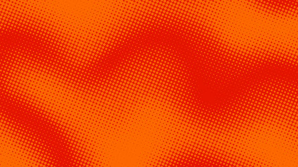 illustrations, cliparts, dessins animés et icônes de « nfond pop art orange vif et rouge dans le style de la bande dessinée rétro. arrière-plan de super-héros de dessin animé avec dégradé de points en demi-teintes, illustration vectorielle eps10 - red background