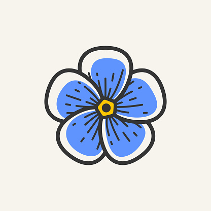 Forget me not flower. Modern graphic design geometric emblem. Simple contour vector illustration of bloom for logo, emblem, badge.