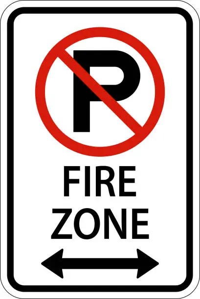 Vector illustration of No Parking Fire Zone,Double Arrow Sign On White Background