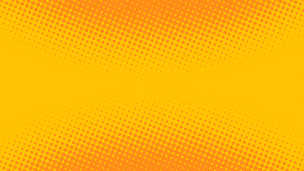レトロな漫画の本スタイルの明るいオレンジと黄色のポップアートの背景。ハーフトーンドットグラデーション、ベクトルイラストeps10と漫画のスーパーヒーローの背景 - focus on background イラスト点のイラスト素材／クリップアート素材／マンガ素材／アイコン素材